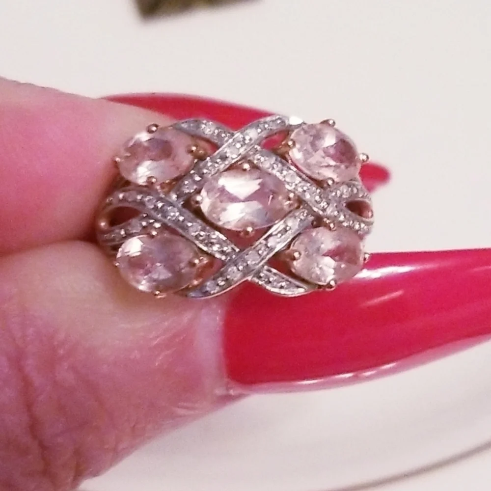 Vintage Genuine Cora De Rosa Morganite & Diamond 10K Rose Gold Ring Sz 7